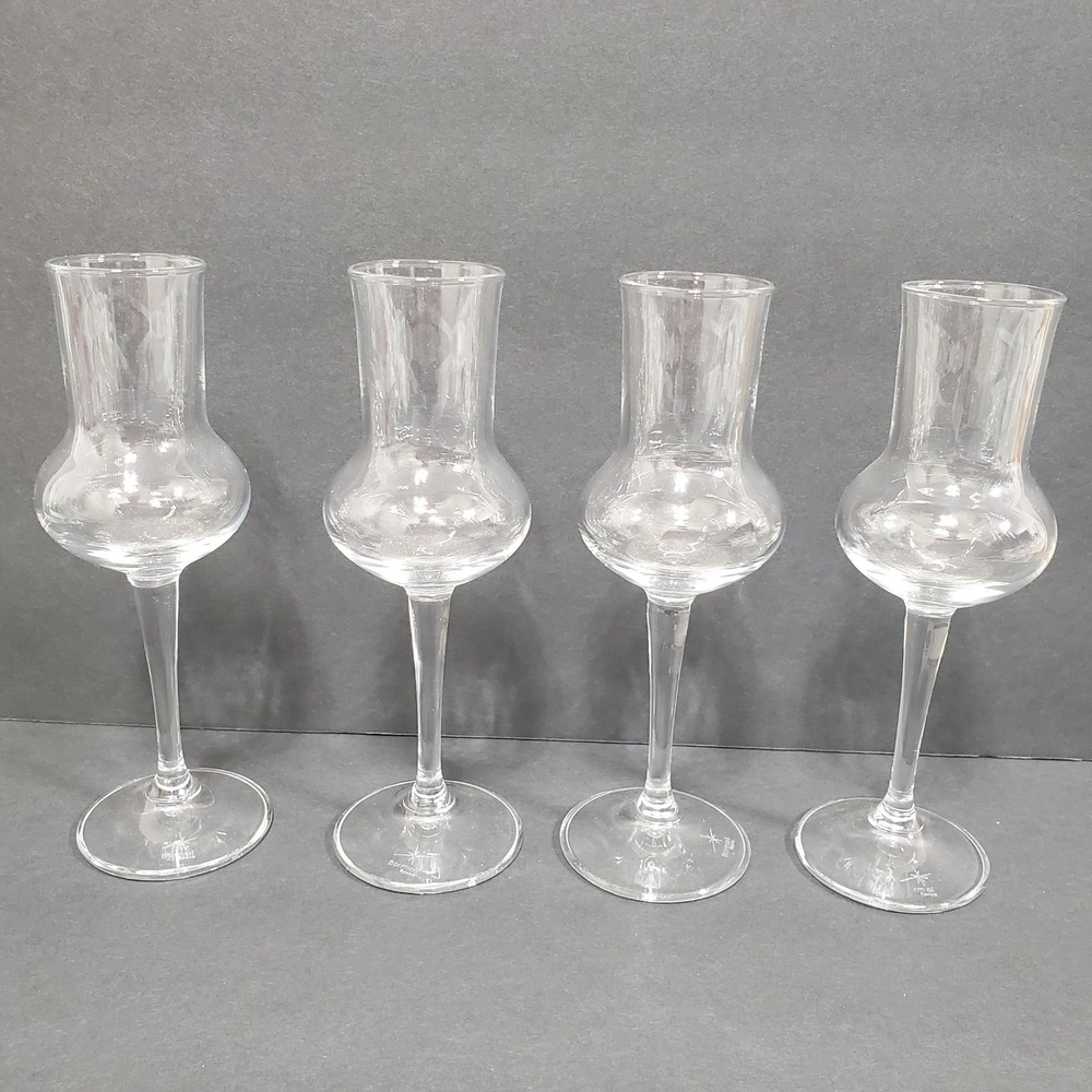 Bormioli Rocco Grappa Glasses Set of 4 Clear Tulip Italian Crystal Stemware